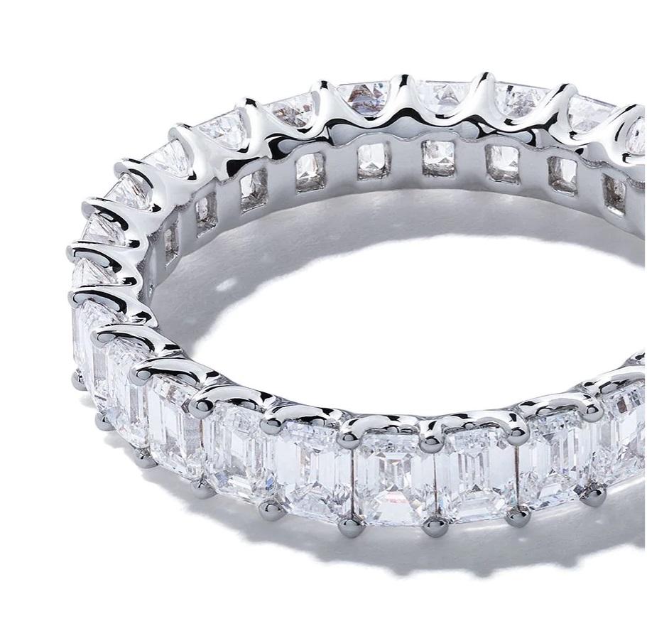 Emerald Cut 18 Karat White Gold Mye Emerald Diamond Eternity Ring For Sale