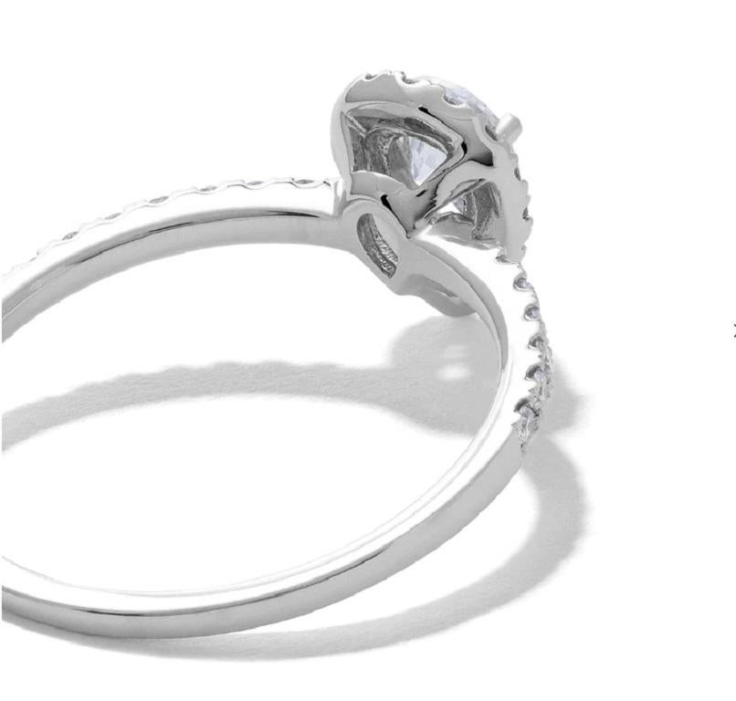 Round Cut 18 Karat White Gold Mye Pear Halo Diamond Ring For Sale