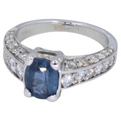 18KT White Gold Natural Blue Sapphire And Diamond Ring Heavy