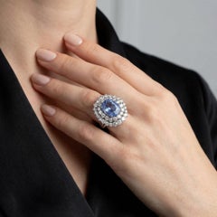 18KT White Gold Natural Ceylon Sapphire & Diamond Cluster Ring 5.91ct