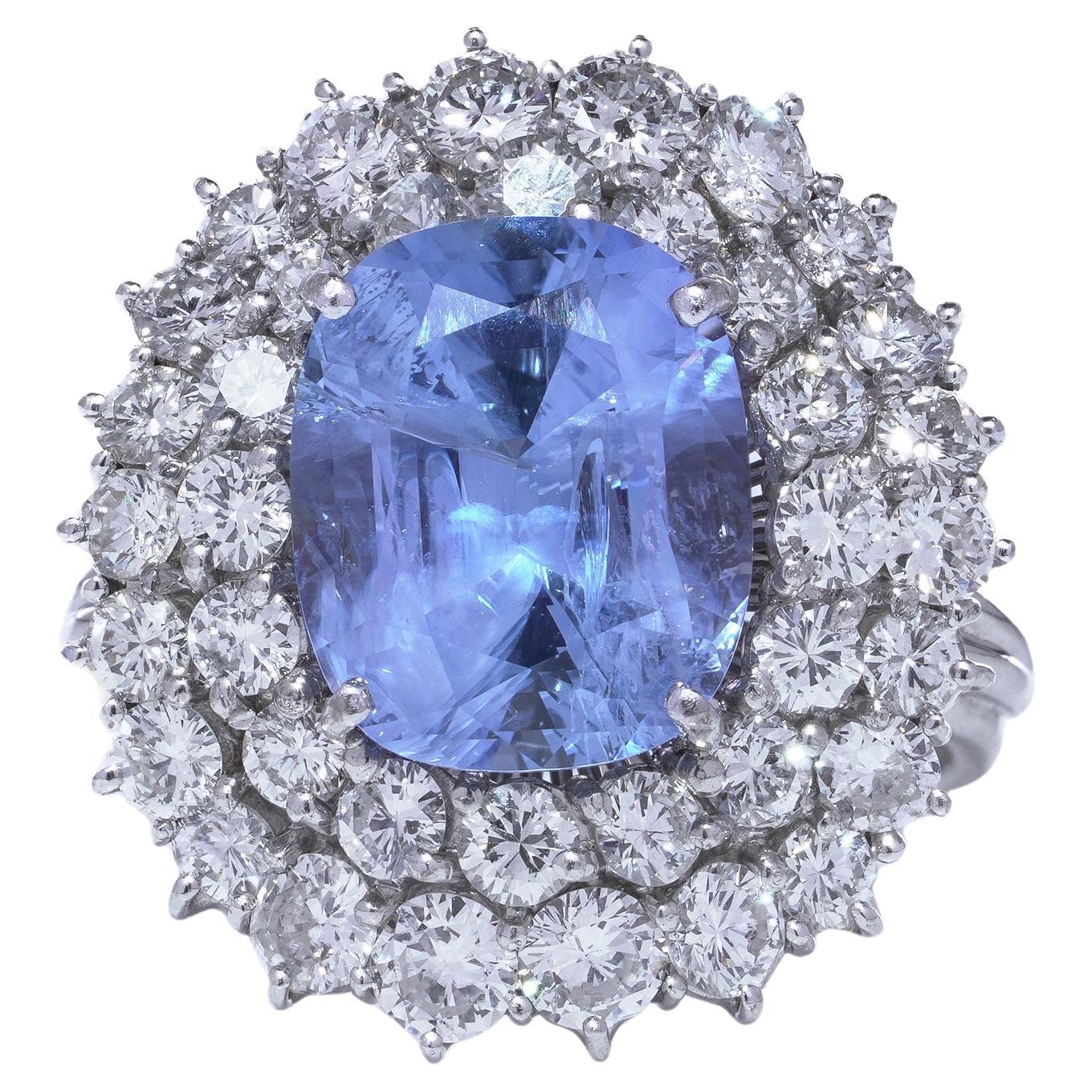 18KT White Gold Natural Ceylon Sapphire & Diamond Cluster Ring 5.91ct