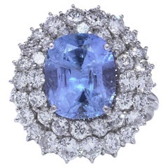 18KT White Gold Natural Ceylon Sapphire & Diamond Cluster Ring 5.91ct