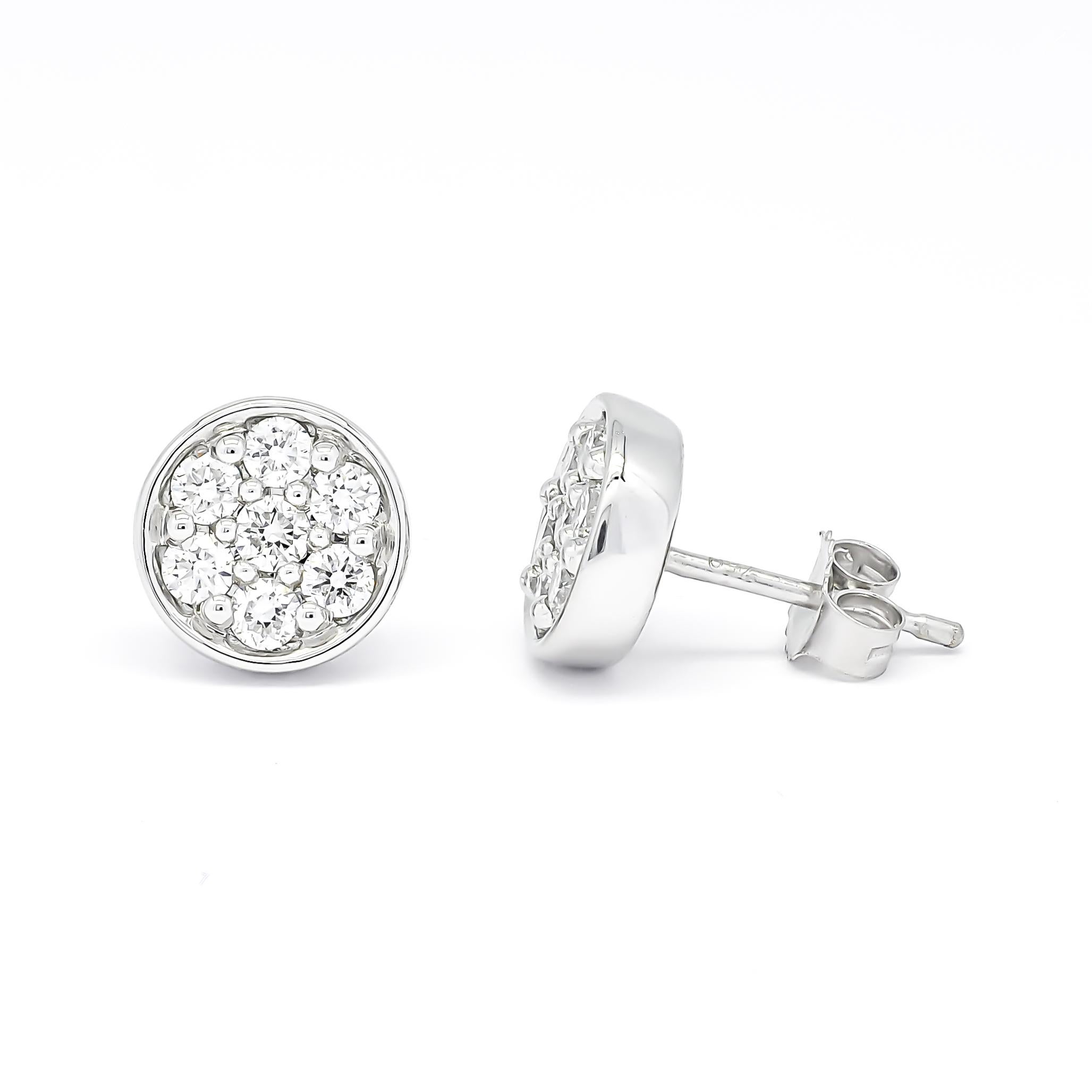 Art Nouveau 18 Karat White Gold Natural Diamond 0.30 Carat Flower Cluster Stud Earrings For Sale