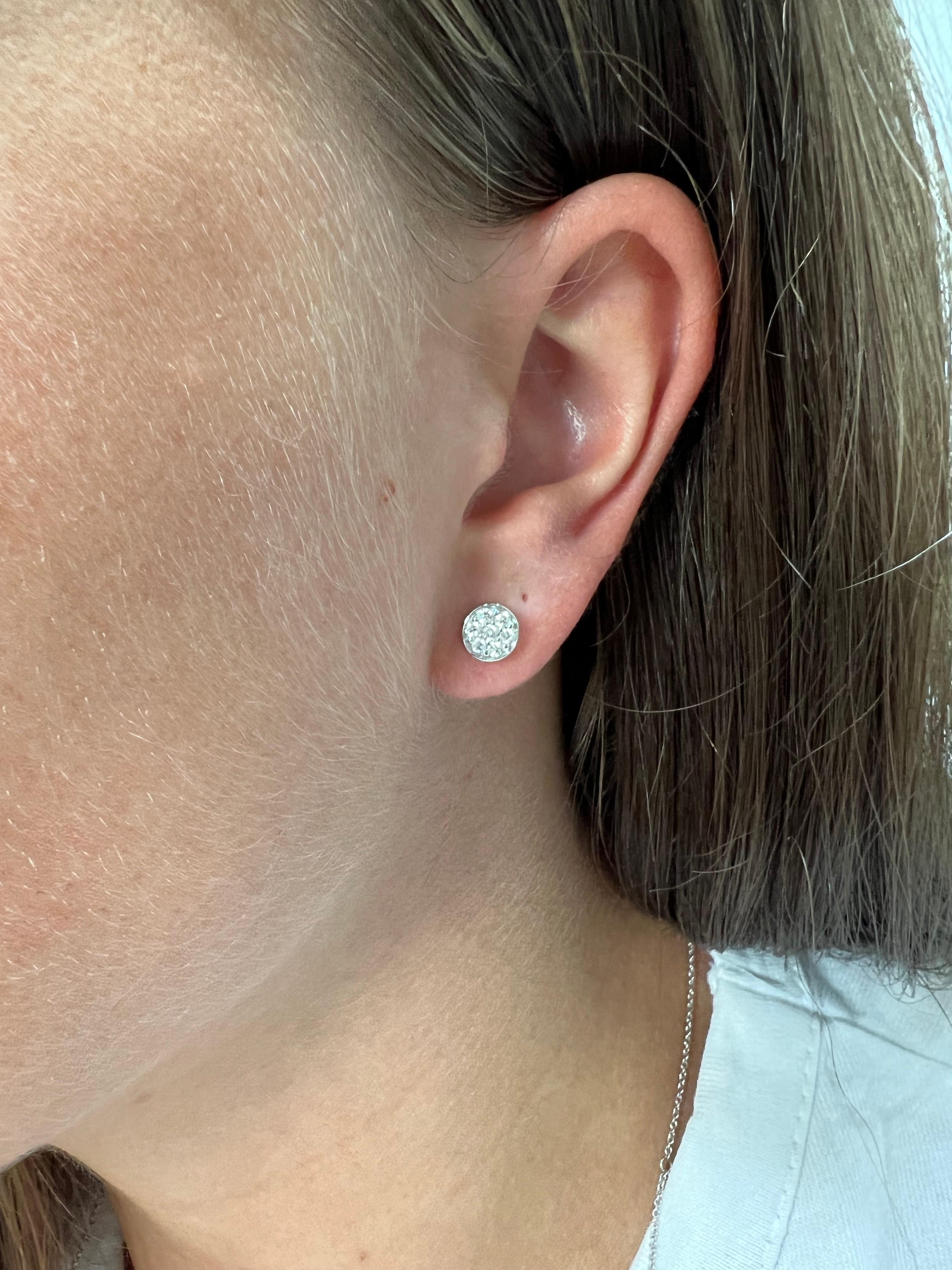 Round Cut Natural Diamond 0.50 carat  18 Karat White Gold  Flower Cluster Stud Earrings For Sale