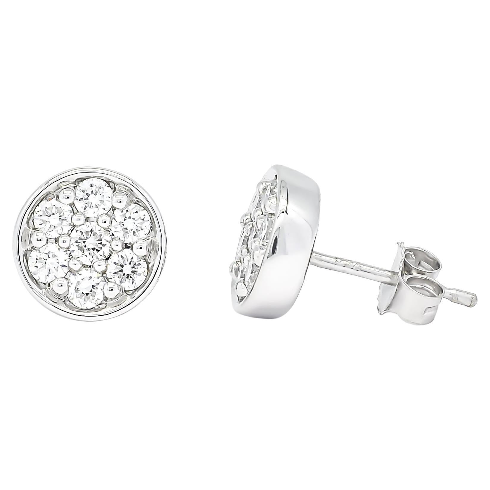 Five-Row Diamond Cluster Flower Earrings 1.38 Carat 18 Karat White Gold ...