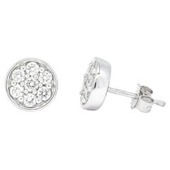 18 Karat White Gold Natural Diamond 1.00 Carat Flower Cluster Stud Earrings