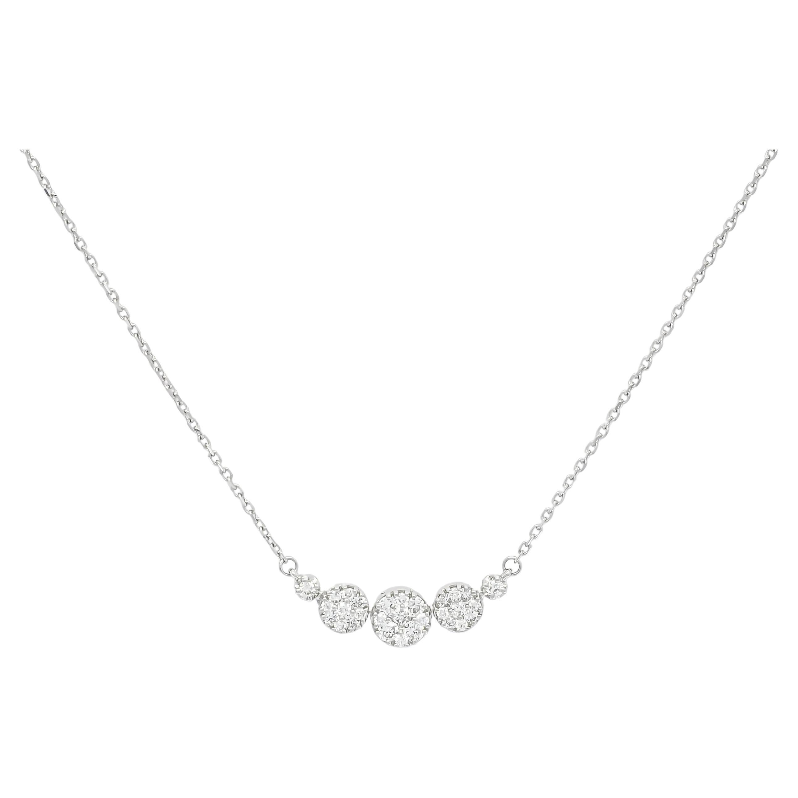 18KT White Gold Natural Diamond 3 Cluster Pendant Necklace N065844 For Sale
