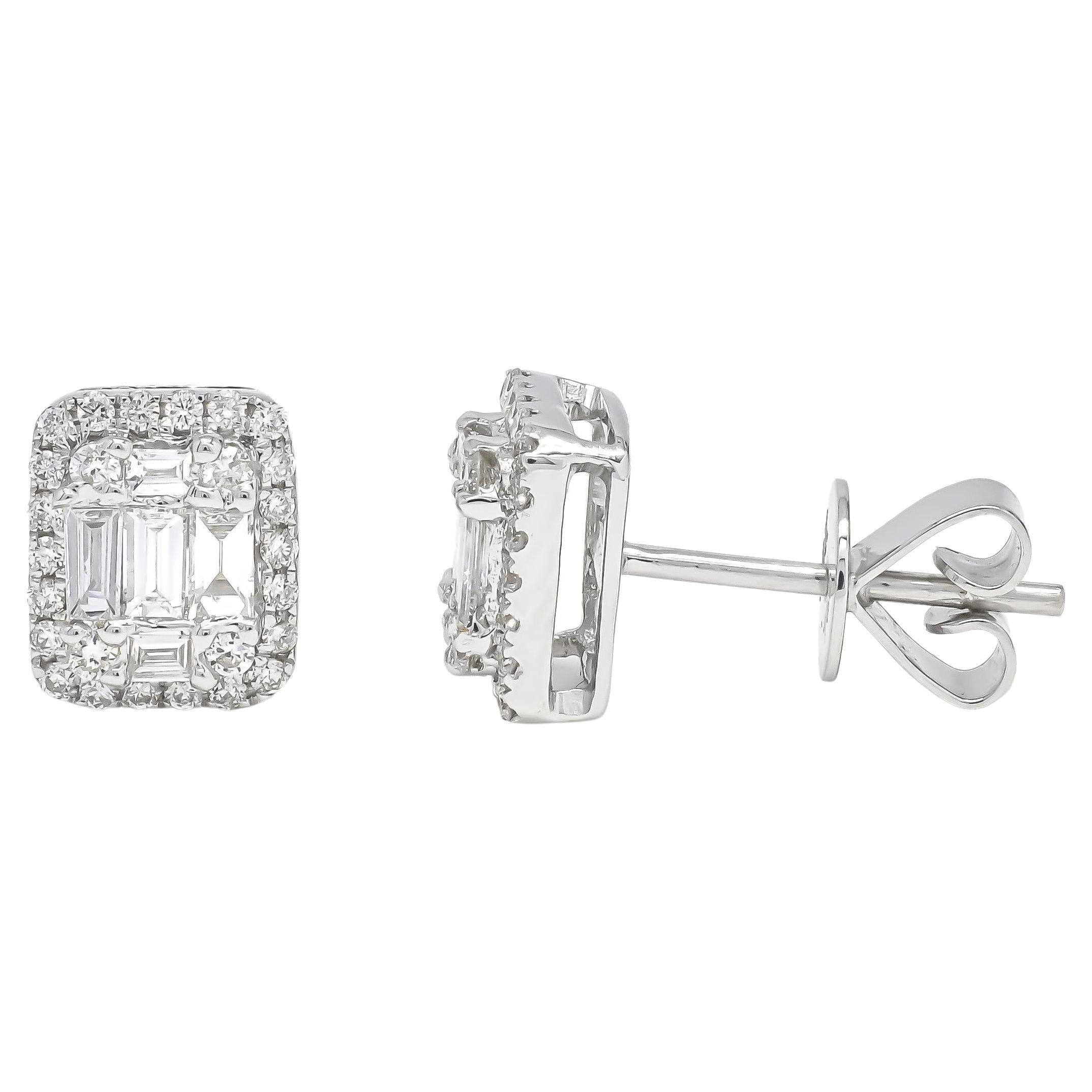 18 Karat White Gold Natural Diamond Cluster Halo Stud Earrings For Sale