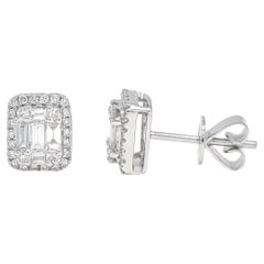 Natural Diamond 0.70 Carats 18KT White Gold Cluster Stud Earrings