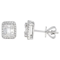 18 Karat White Gold Natural Diamond Cluster Halo Stud Earrings