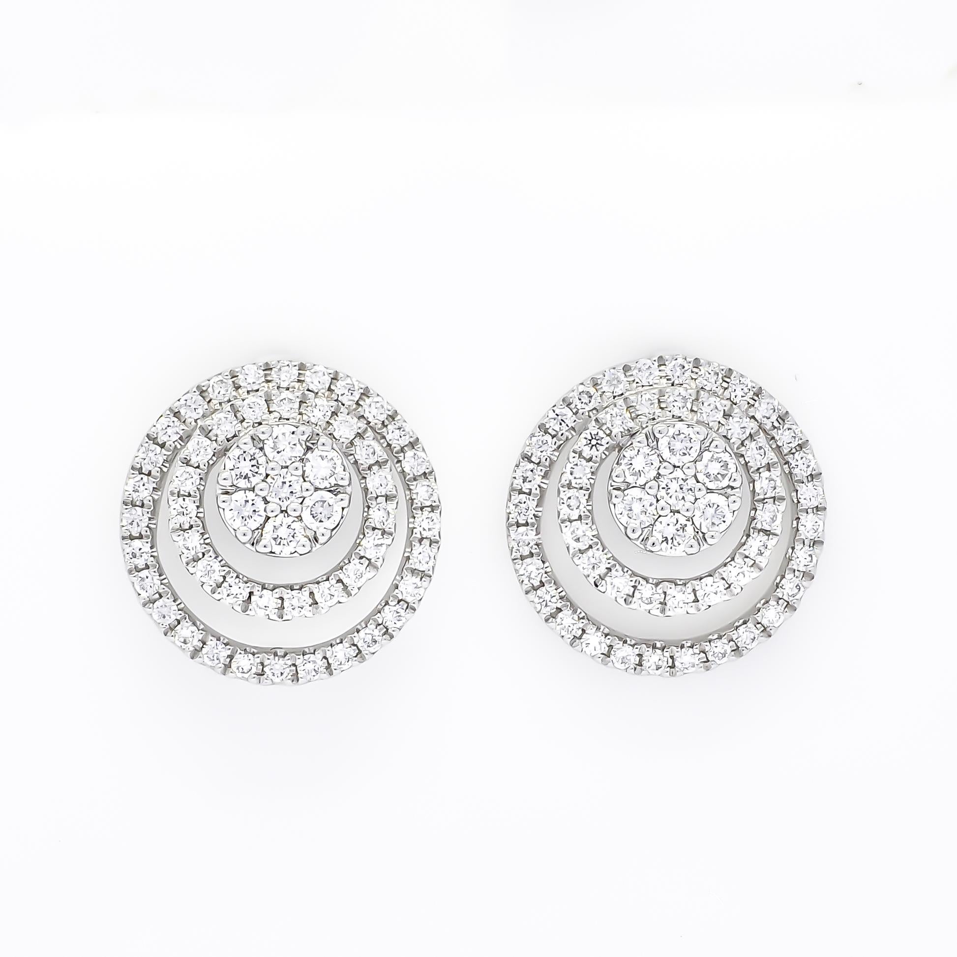 Art Nouveau 18 Karat White Gold Natural Diamond Flower Cluster Double Halo Stud Earrings For Sale