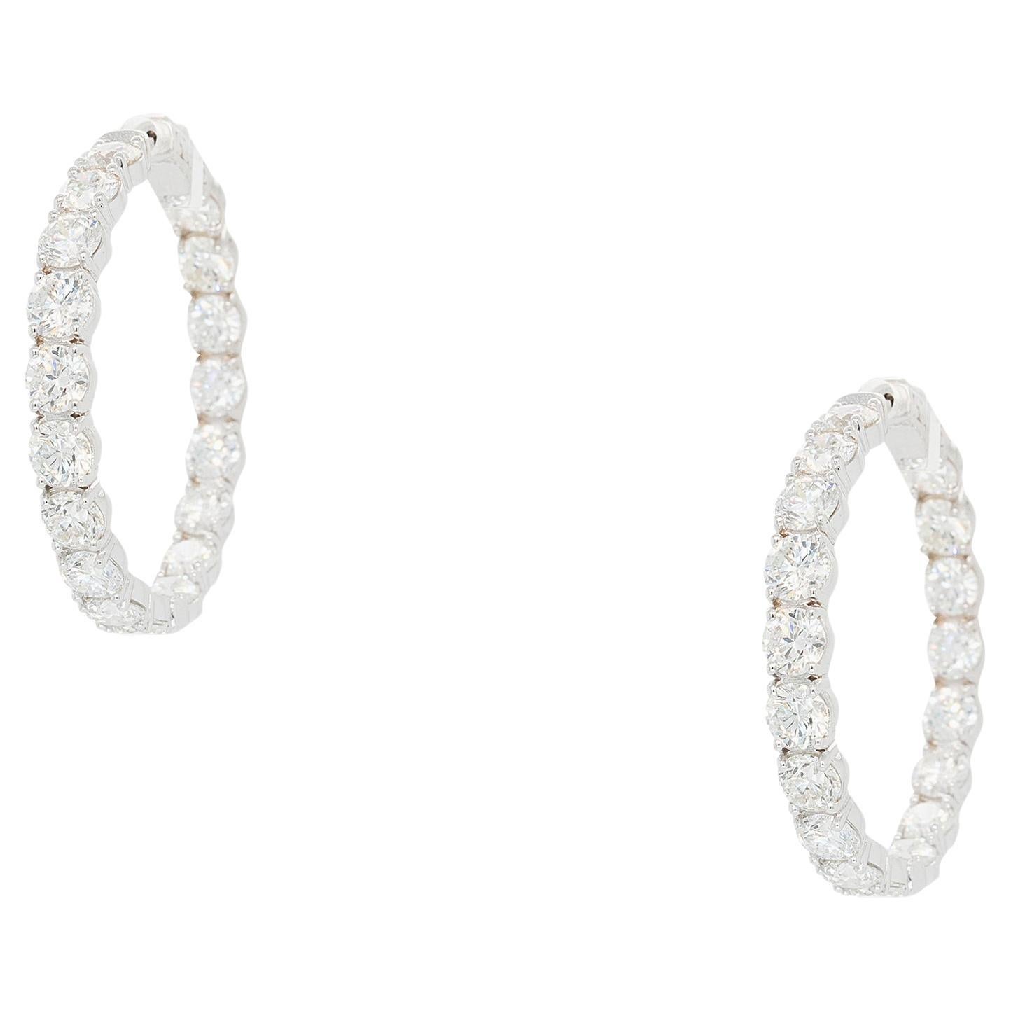 18kt White Gold 18.16cts Natural Diamonds Inside Out Hoop Earrings For Sale