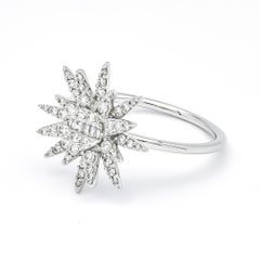Natural Diamond 0.50 Carats 18 Karat White Gold Starburst Unique Cocktail Ring