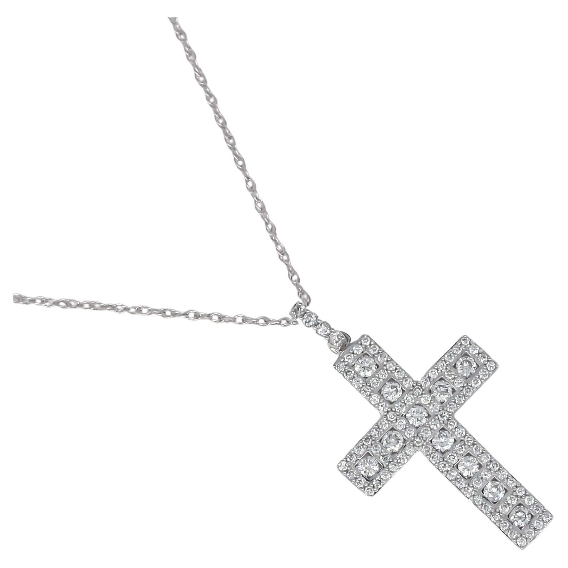 Natural Diamond 0.52 carats 18KT White Gold Vintage Cross Crucifix Pendant For Sale