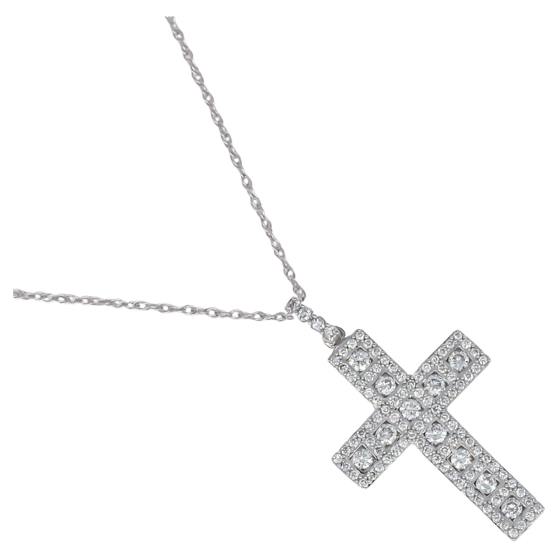 18 Karat White Gold Natural Diamond Vintage Cross Crucifix Halo Pendant P043621