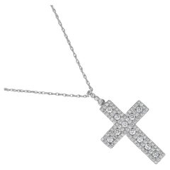 18 Karat White Gold Natural Diamond Vintage Cross Crucifix Halo Pendant P043621
