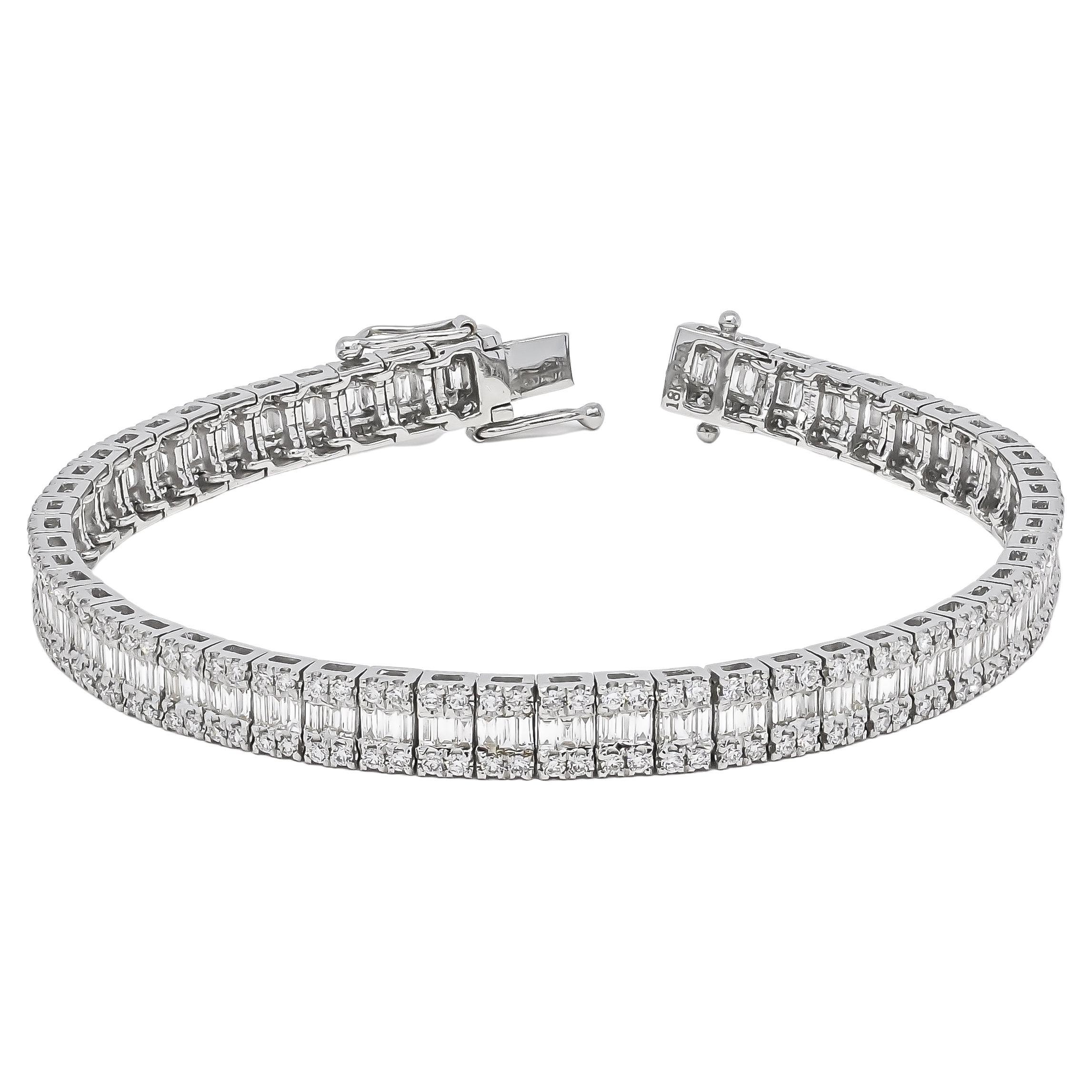 Modernes Baguette-Ennis-Armband, natürlicher Diamant 4,50 Karat 18 Karat Weißgold im Angebot