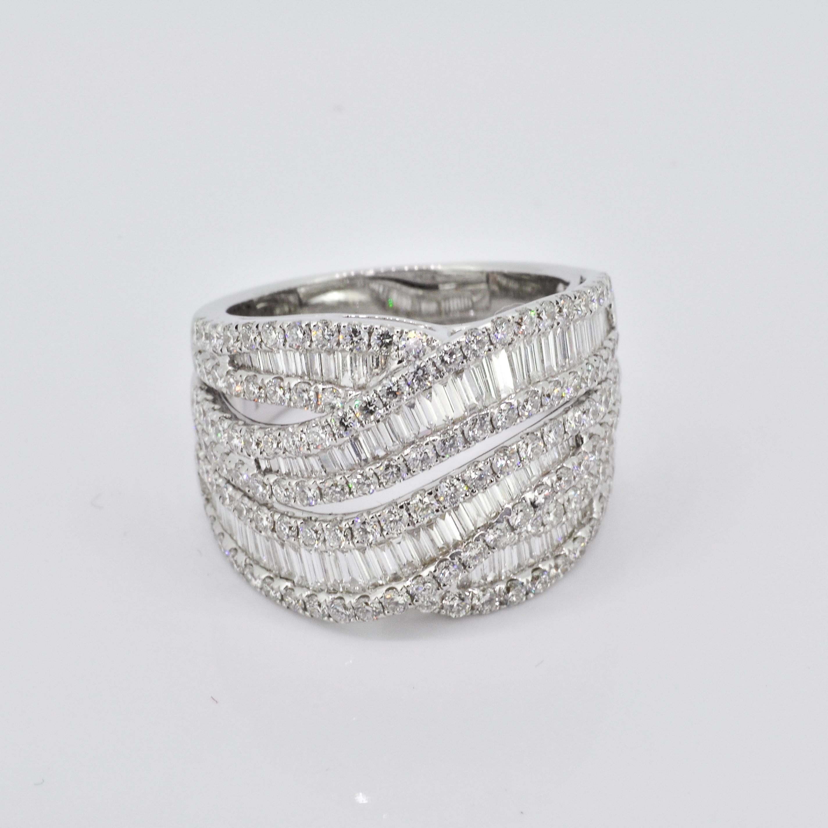 For Sale:  18KT White Gold Natural Diamonds Channel Multi Overlap Row Wide Band Ring 3
