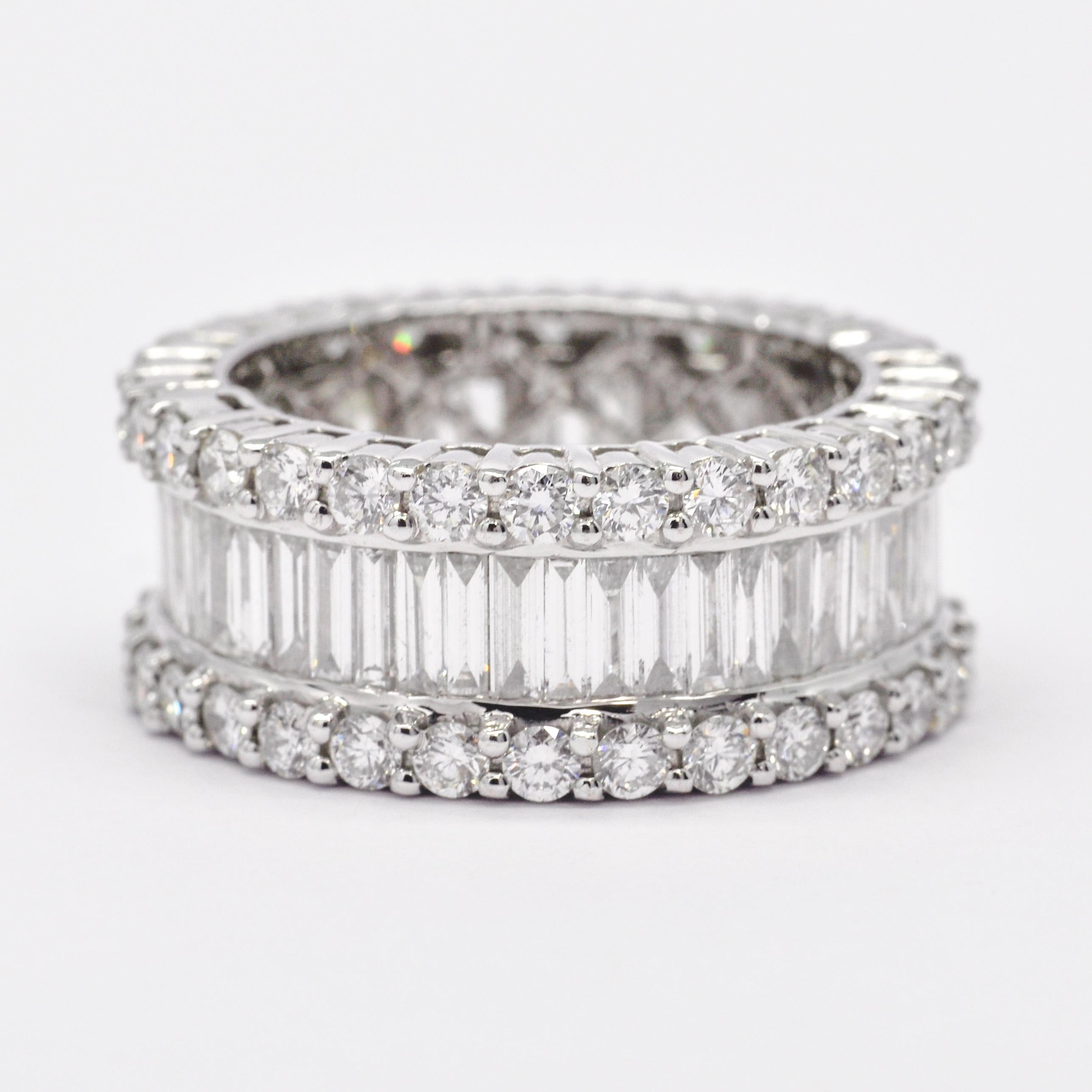 For Sale:  18KT White Gold Natural Diamonds Channel Set Baguette Round Wide Band Ring 3