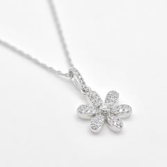 Natural Diamonds 0.19 carats 18KT White Gold  Floral Cluster Pendant Necklace