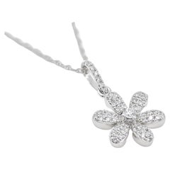 18KT White Gold Natural Diamonds Classic Floral Cluster Pendant Necklace