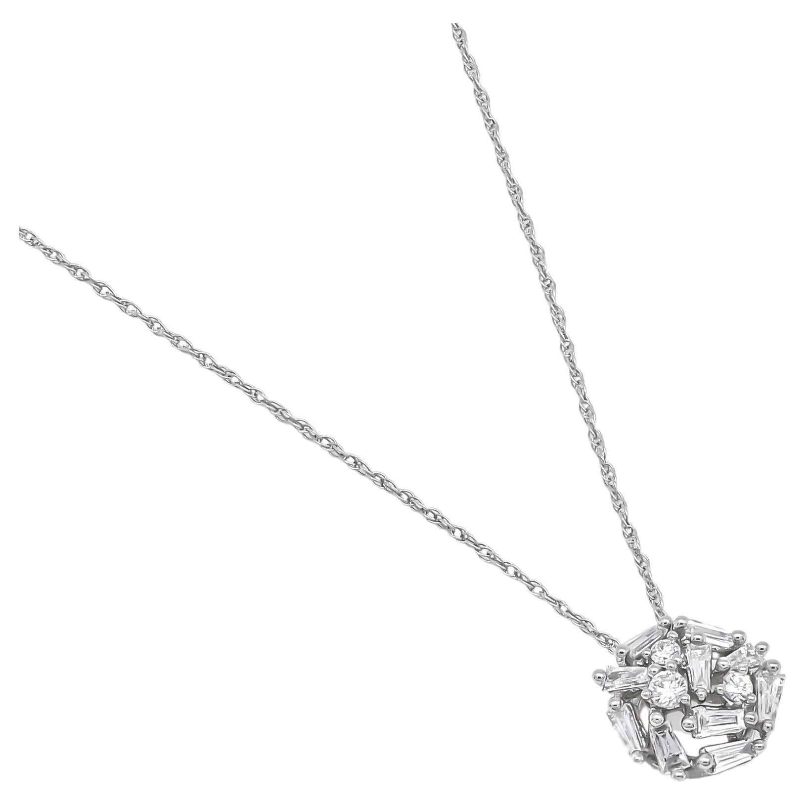 Natural Diamonds 18KT White Gold Classic Round Baguette Diamond Cluster Pendant