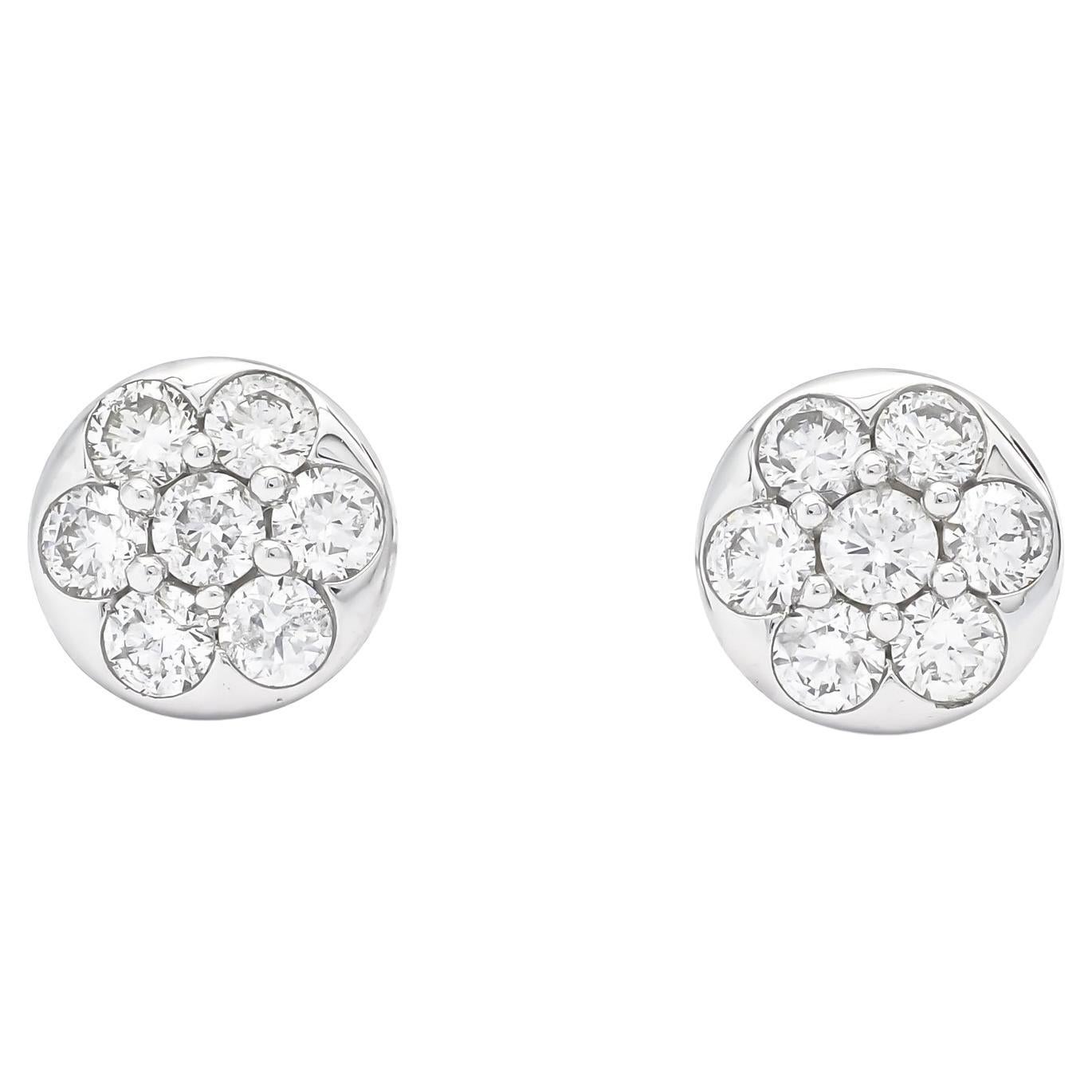  Natural Diamonds 0.55 cts 18KT White Gold Cluster Classic Stud Earrings E05172 For Sale