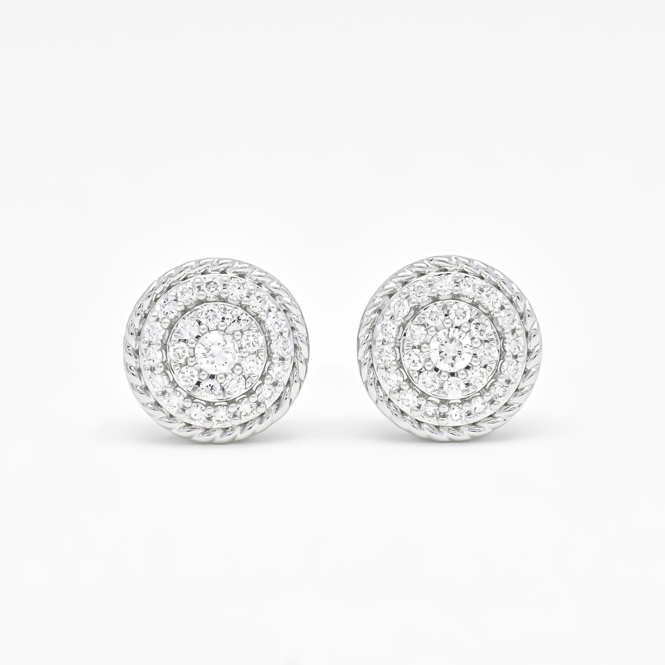 Indulge in the epitome of opulence with our exquisite 18KT White gold natural diamonds double halo round cluster rope border stud earrings. Impeccably crafted to showcase unparalleled elegance, these earrings are a testament to the luxurious