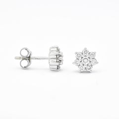 Natural Diamonds 0.35 carats 18KT White Gold Floral Prong-Set Stud Earring