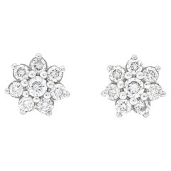 Natural Diamonds & 18KT White Gold Round Brilliant Floral Prong-Set Stud Earring