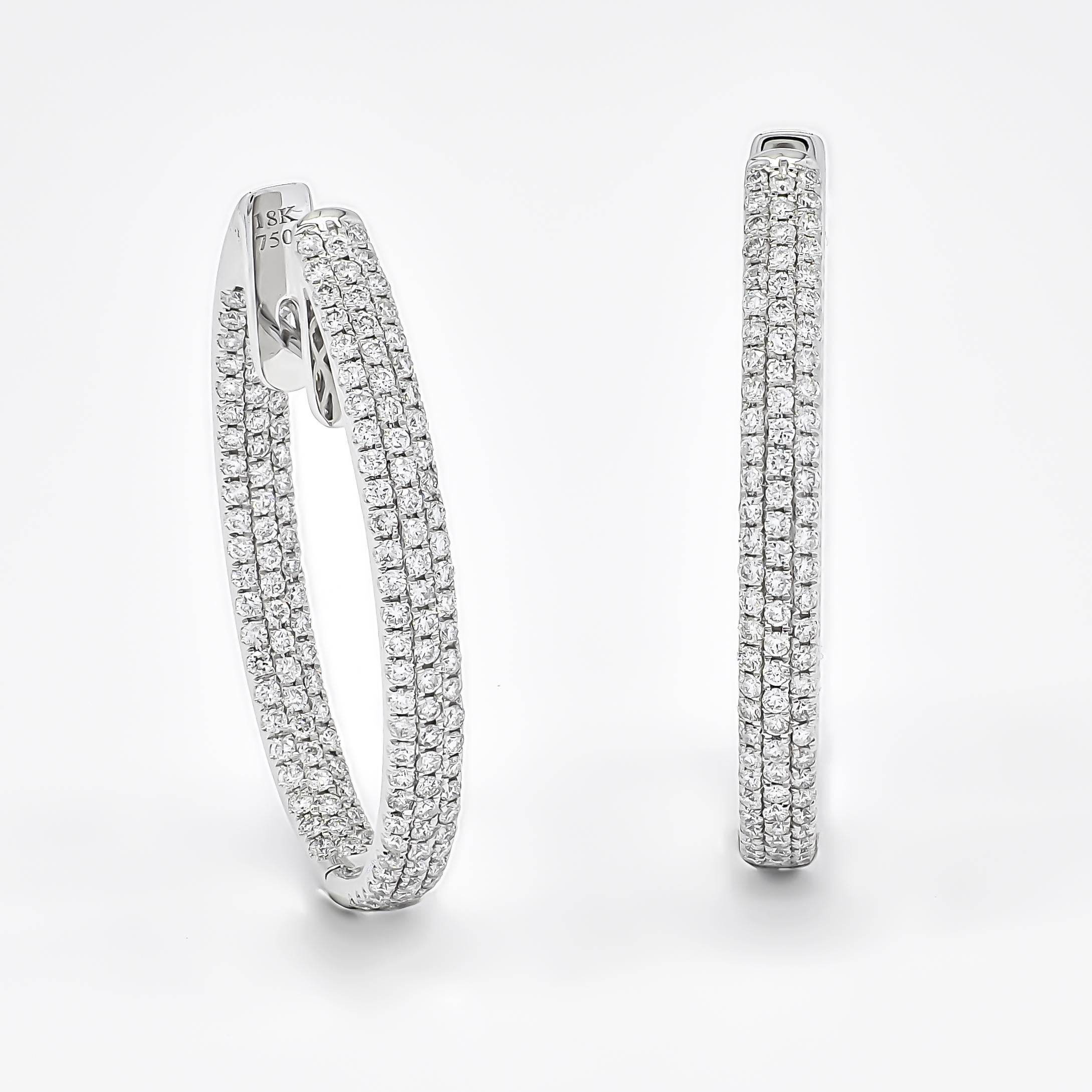 Modern  Natural Diamonds 2.75 Carats 18KT White Gold 'In and out' Hoop Earrings For Sale