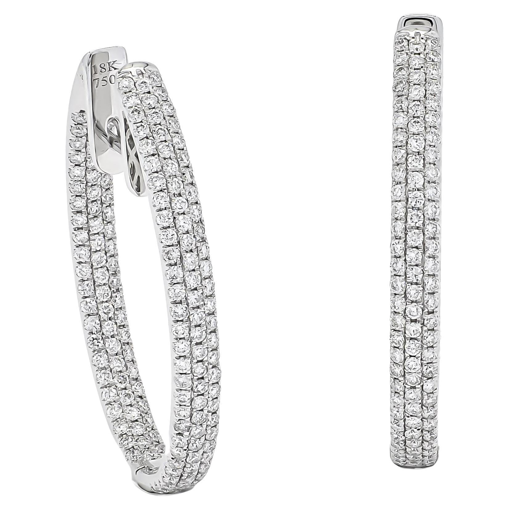 Pendientes de aro "dentro y fuera" de oro blanco de 18 quilates con diamantes naturales de 2,75 quilates