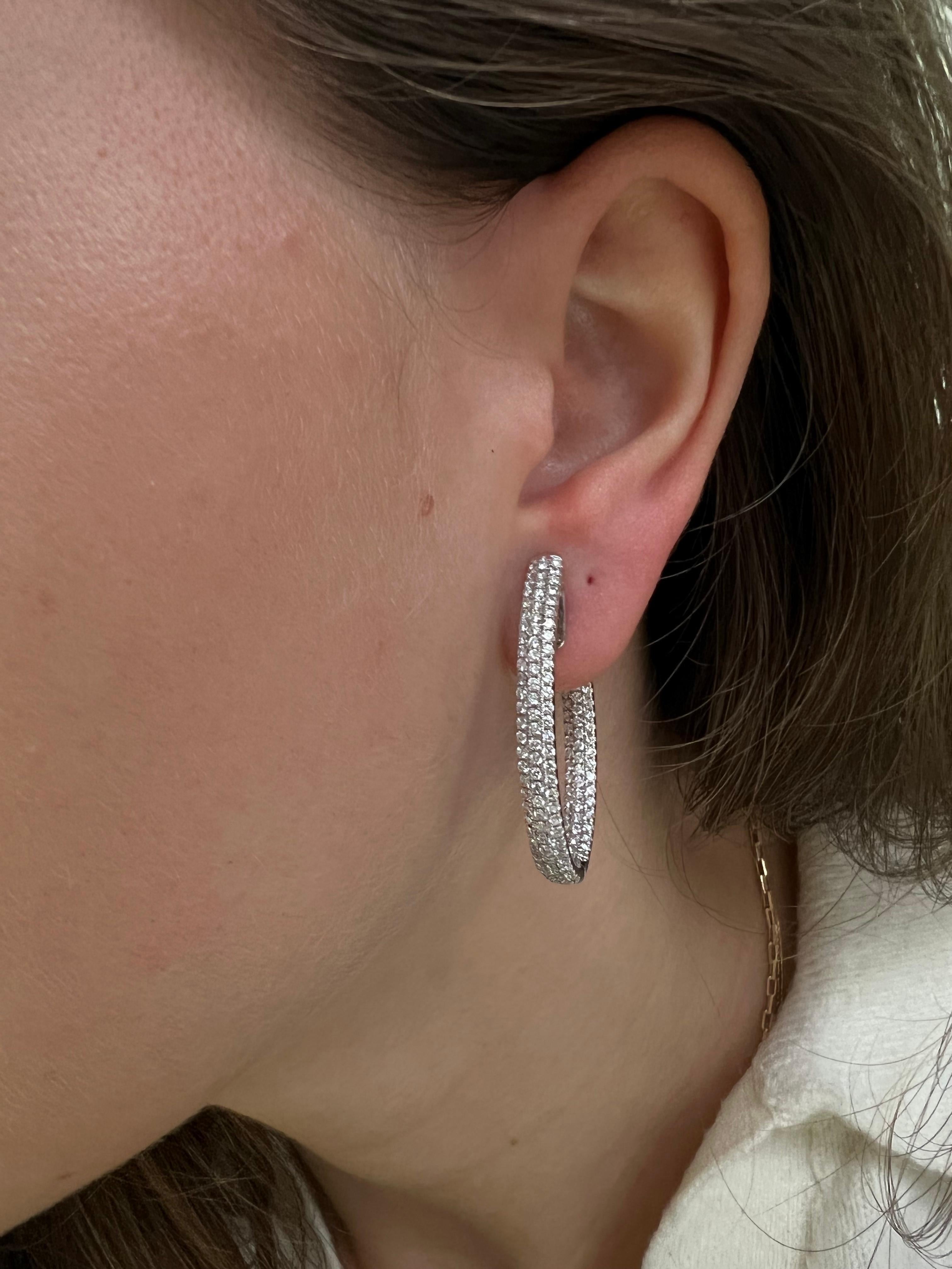 Women's  Natural Diamonds 2.75 Carats 18KT White Gold 'In and out' Hoop Earrings For Sale