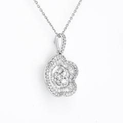 Natural Diamond 1.40 carats 18KT White Gold Flower Cluster Pendant Necklace