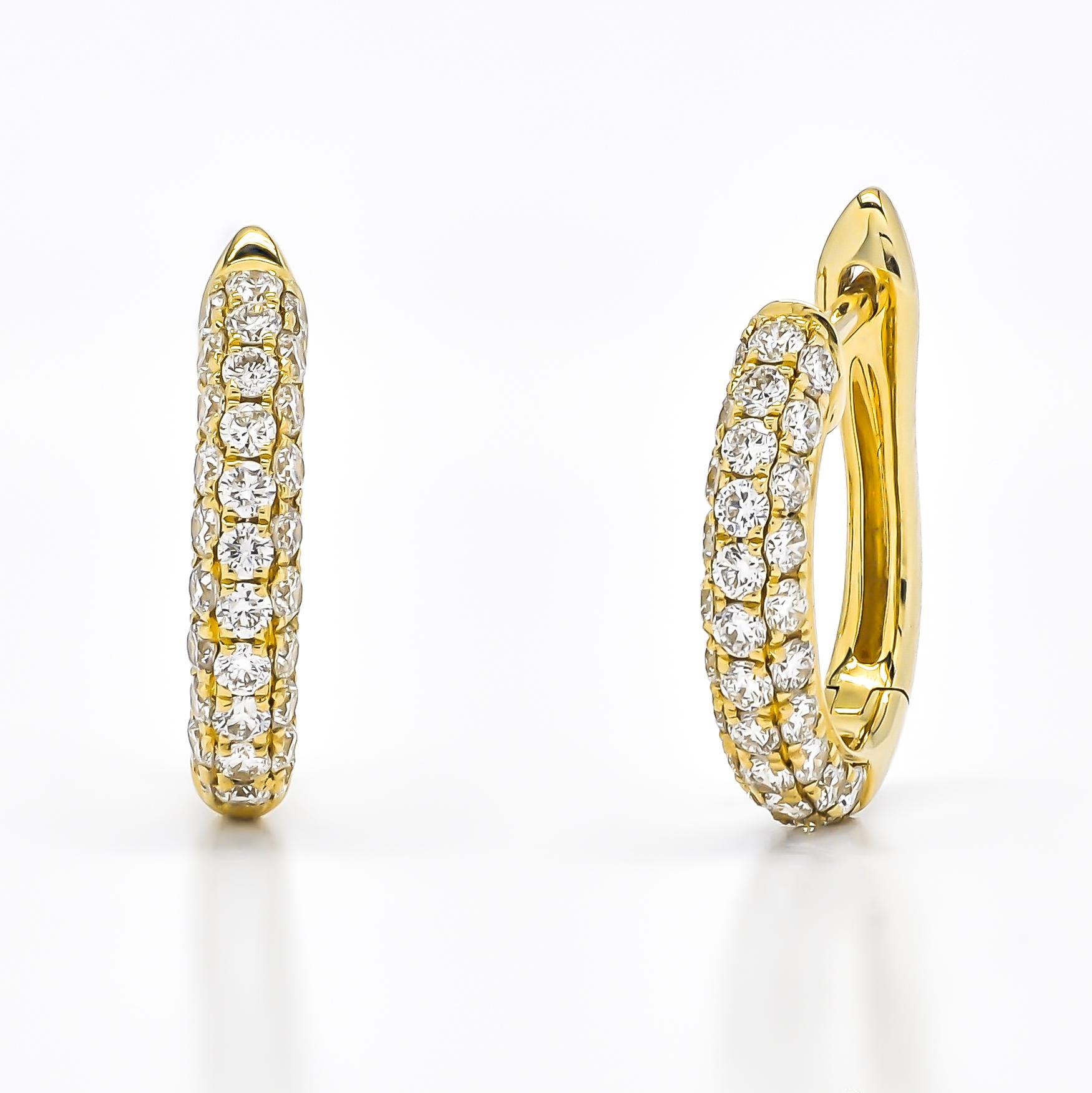 18kt White Gold Natural Diamonds Multi 3 Row Petite Half Hoop Huggie Earrings For Sale 1