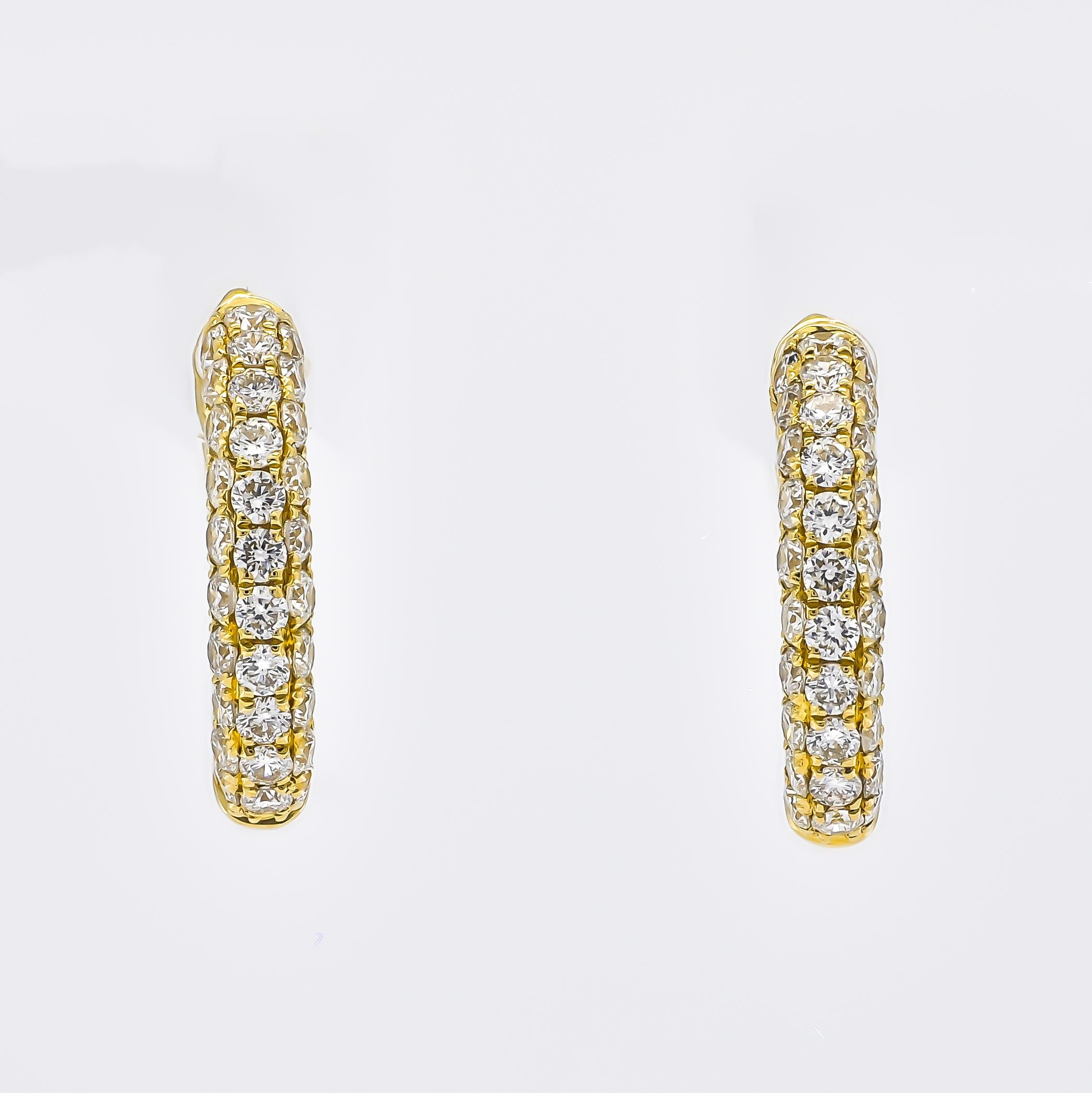 18kt White Gold Natural Diamonds Multi 3 Row Petite Half Hoop Huggie Earrings For Sale 2