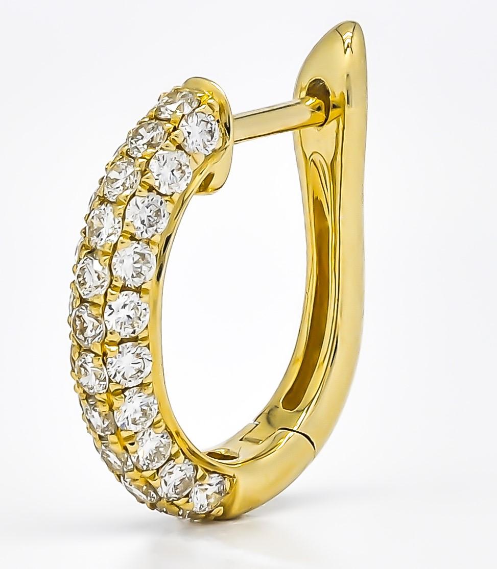 18kt White Gold Natural Diamonds Multi 3 Row Petite Half Hoop Huggie Earrings For Sale 3