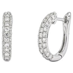 18KT White Gold Natural Diamonds Multi 3 Row Petite Half Hoop Huggie Earrings