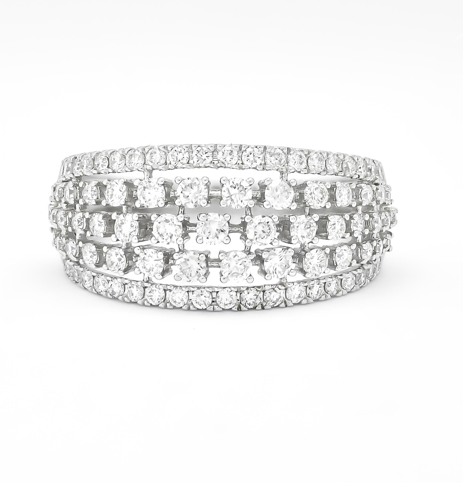 Introducing our exquisite Natural Diamonds 1.10 Ct 18 Karat Gold Multi Row Luxury Fashion Ring, a true masterpiece that captures the essence of timeless elegance and unparalleled beauty. This stunning piece of jewelry is a celebration of