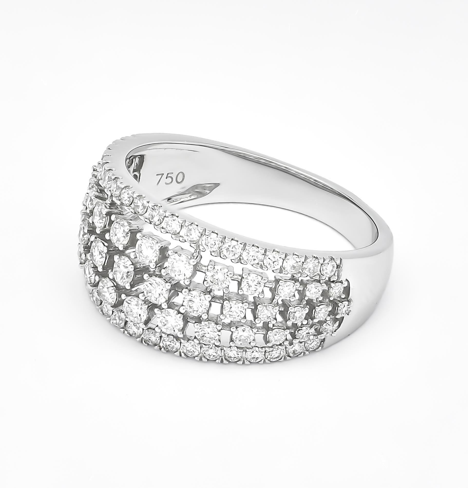 Round Cut Natural Diamonds 1.10 Ct 18 Karat Gold  Multi Row Luxury Fashion Ring