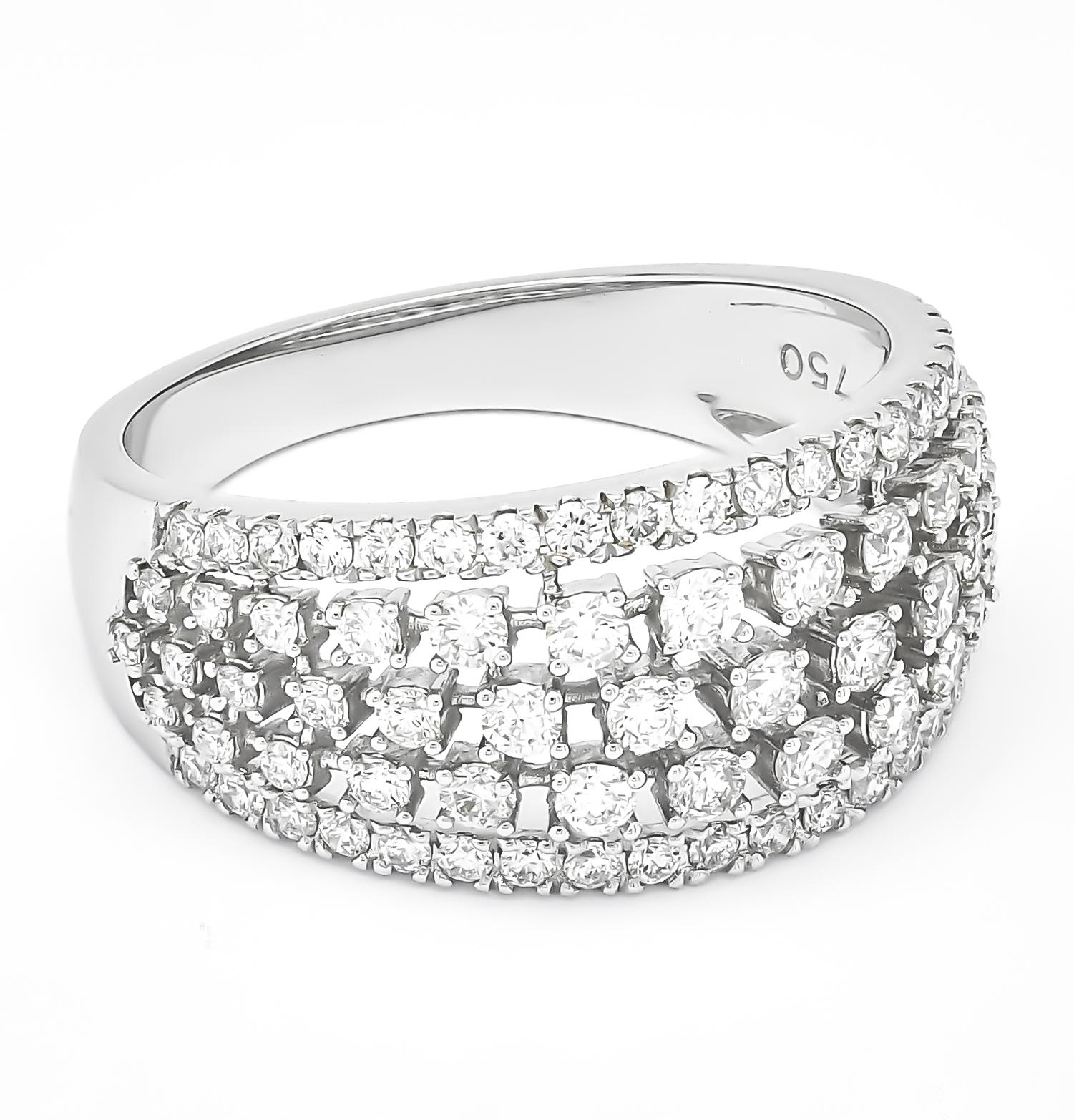 Natural Diamonds 1.10 Ct 18 Karat Gold  Multi Row Luxury Fashion Ring In New Condition In Antwerpen, BE