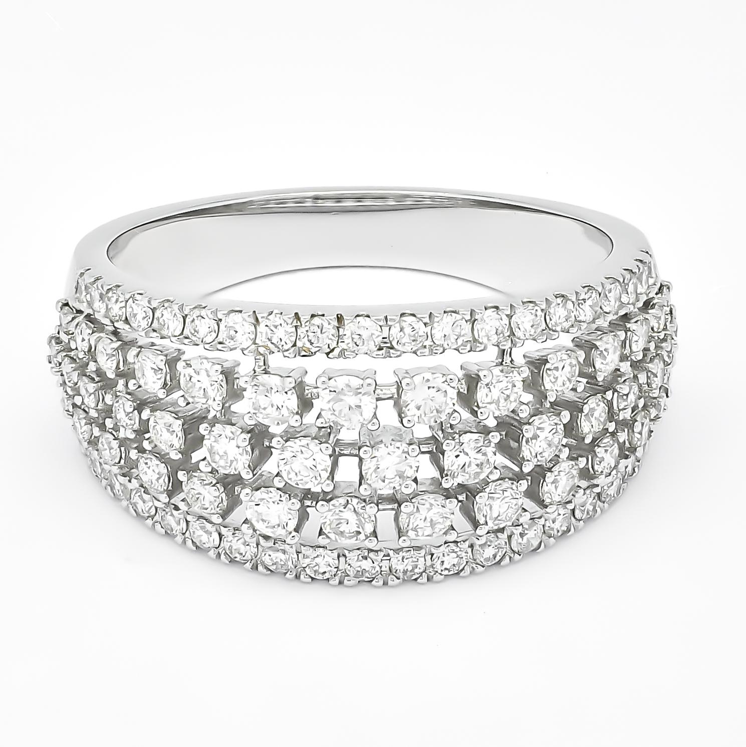 Women's Natural Diamonds 1.10 Ct 18 Karat Gold  Multi Row Luxury Fashion Ring