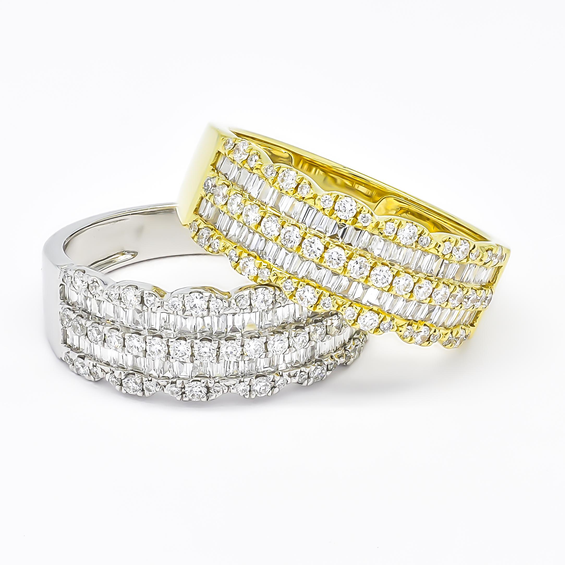 18KT Weißgold Natürlicher Diamanten Mehrreihiger stapelbarer Jahrestag-Ring (Brillantschliff) im Angebot