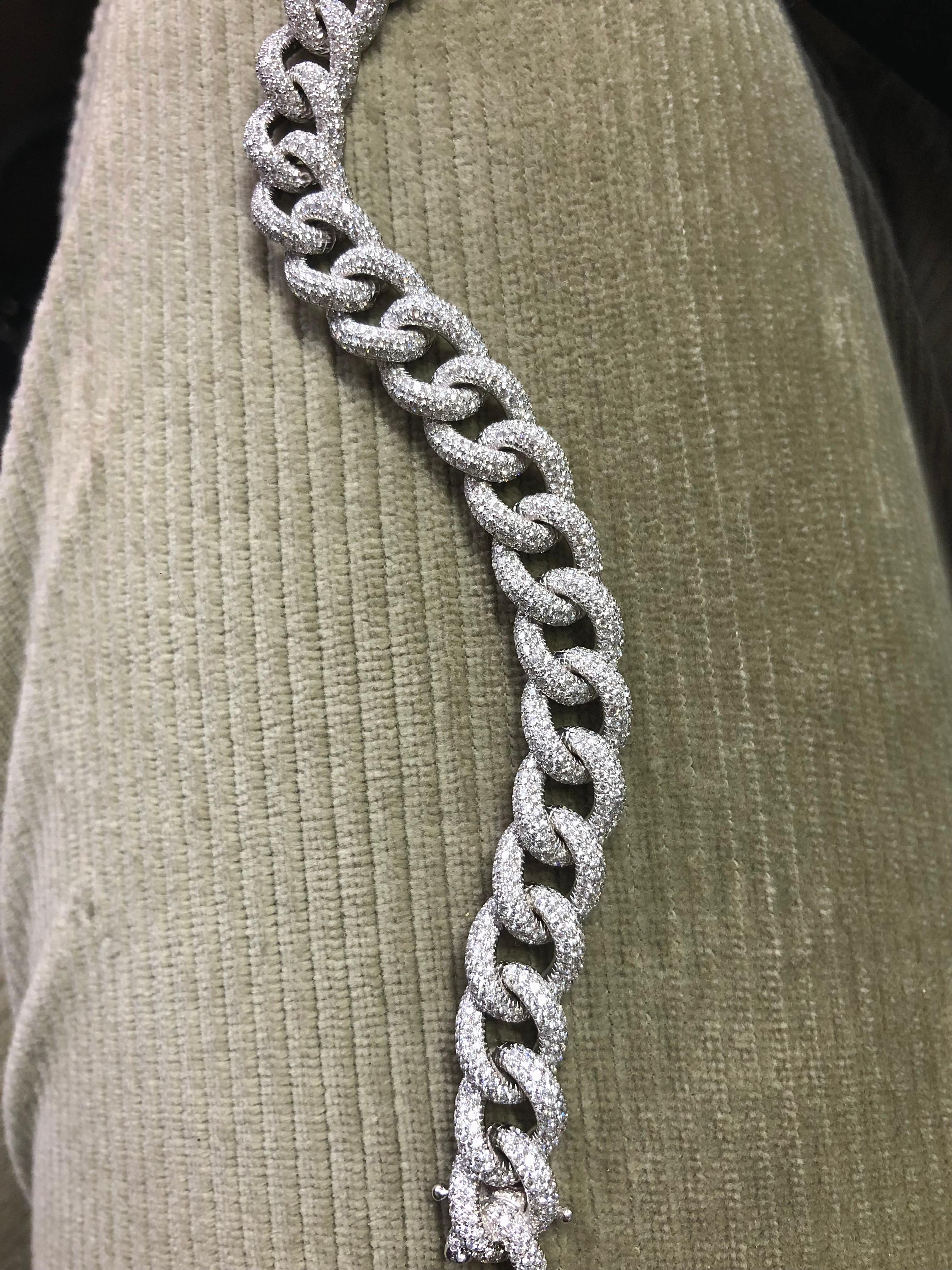 Brilliant Cut Natural Diamonds 8.50 carats 18KT White Gold Cuban Man Woman Tennis Bracelet For Sale