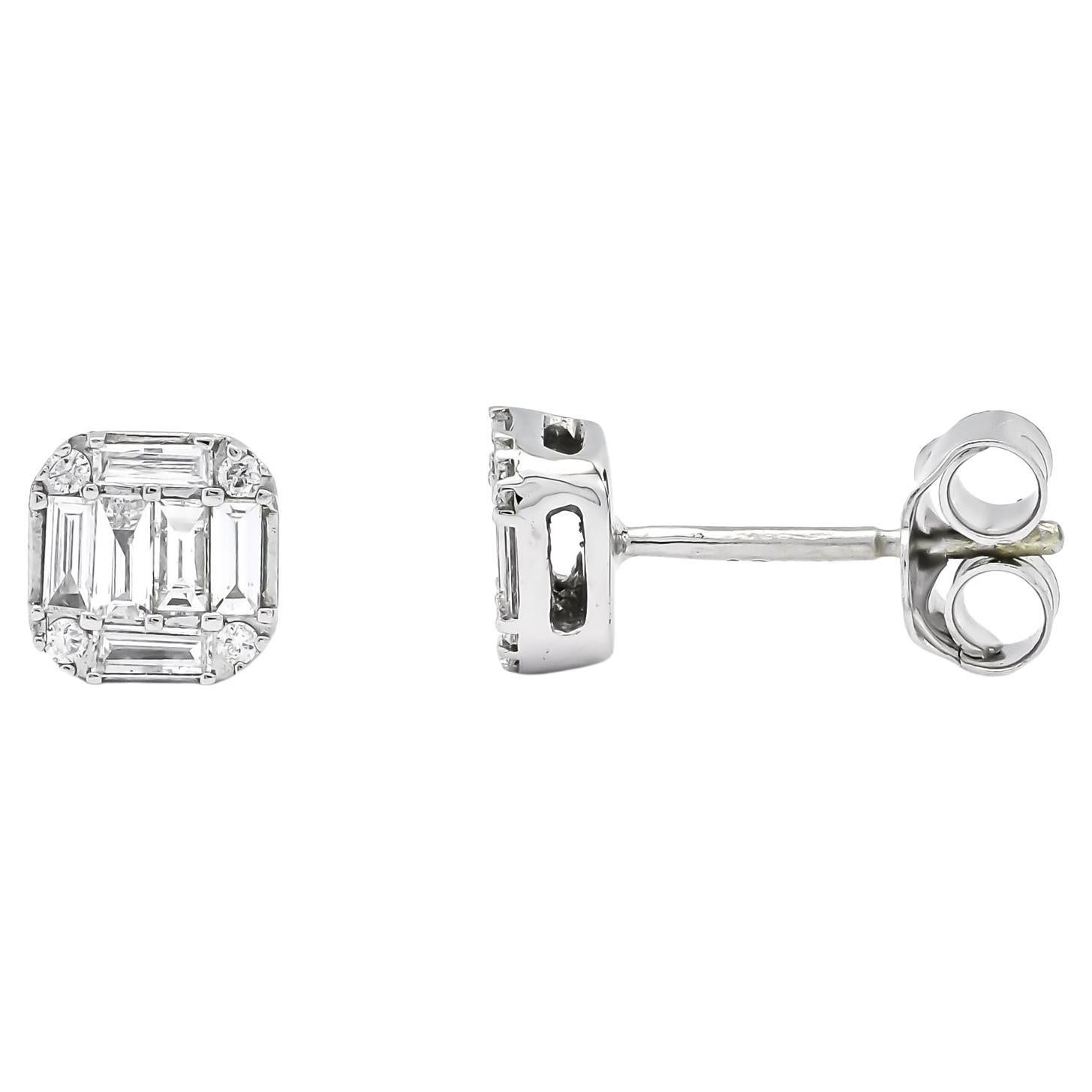  Petites clous d'oreilles E09332 en or blanc 18 carats avec diamants naturels 0,25 carat