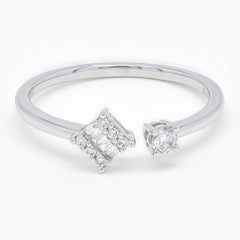 Natural Diamond 0.15 carats 18KT White Gold Cluster Solitaire Combo Open Ring
