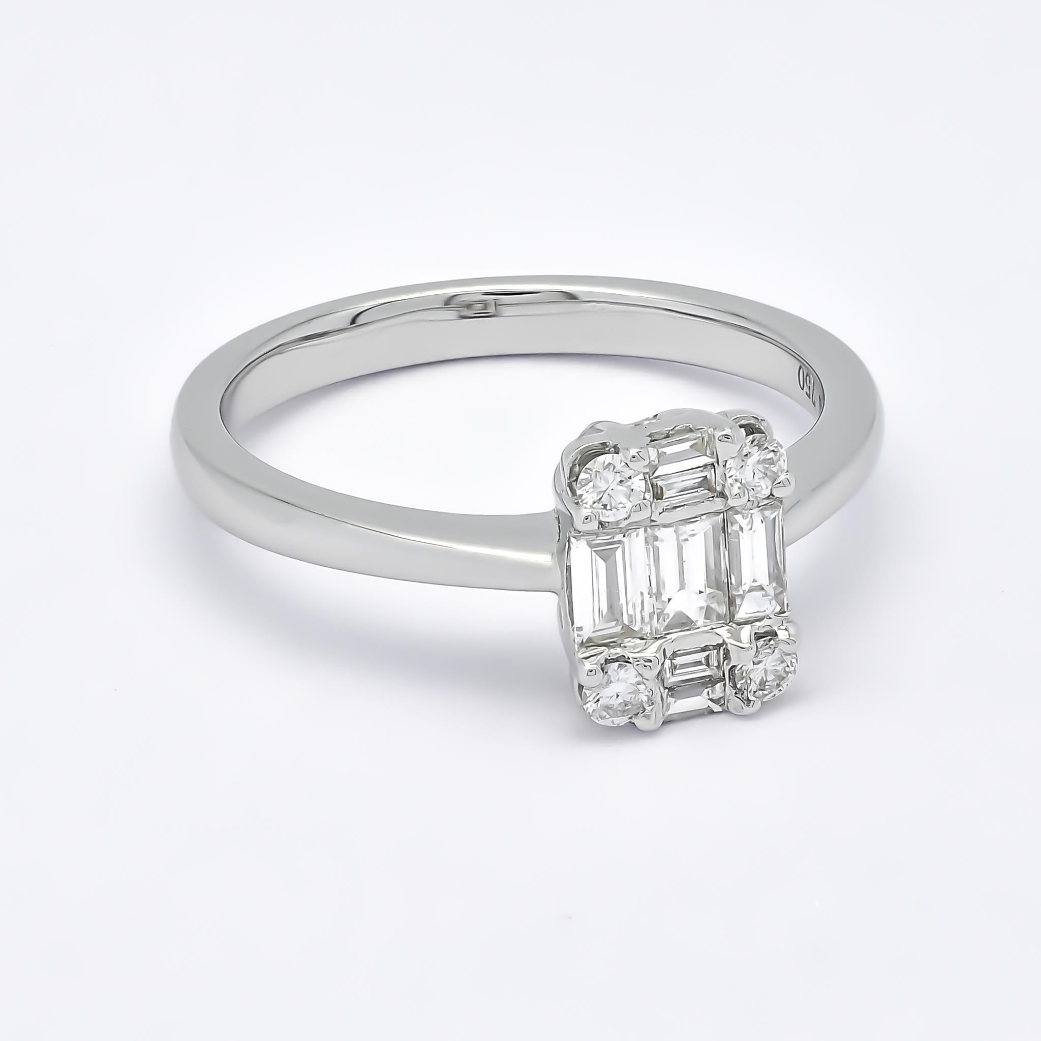Art Deco 18KT White Gold Natural Diamonds Square Illusion Cluster Ring R54981A For Sale