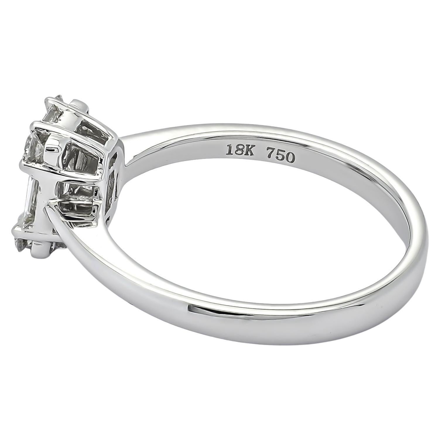 Baguette Cut 18KT White Gold Natural Diamonds Square Illusion Cluster Ring R54981A For Sale