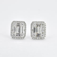 Natural Diamond 1.74 carats 18KT White Gold Emerald Shape Halo Stud Earrings