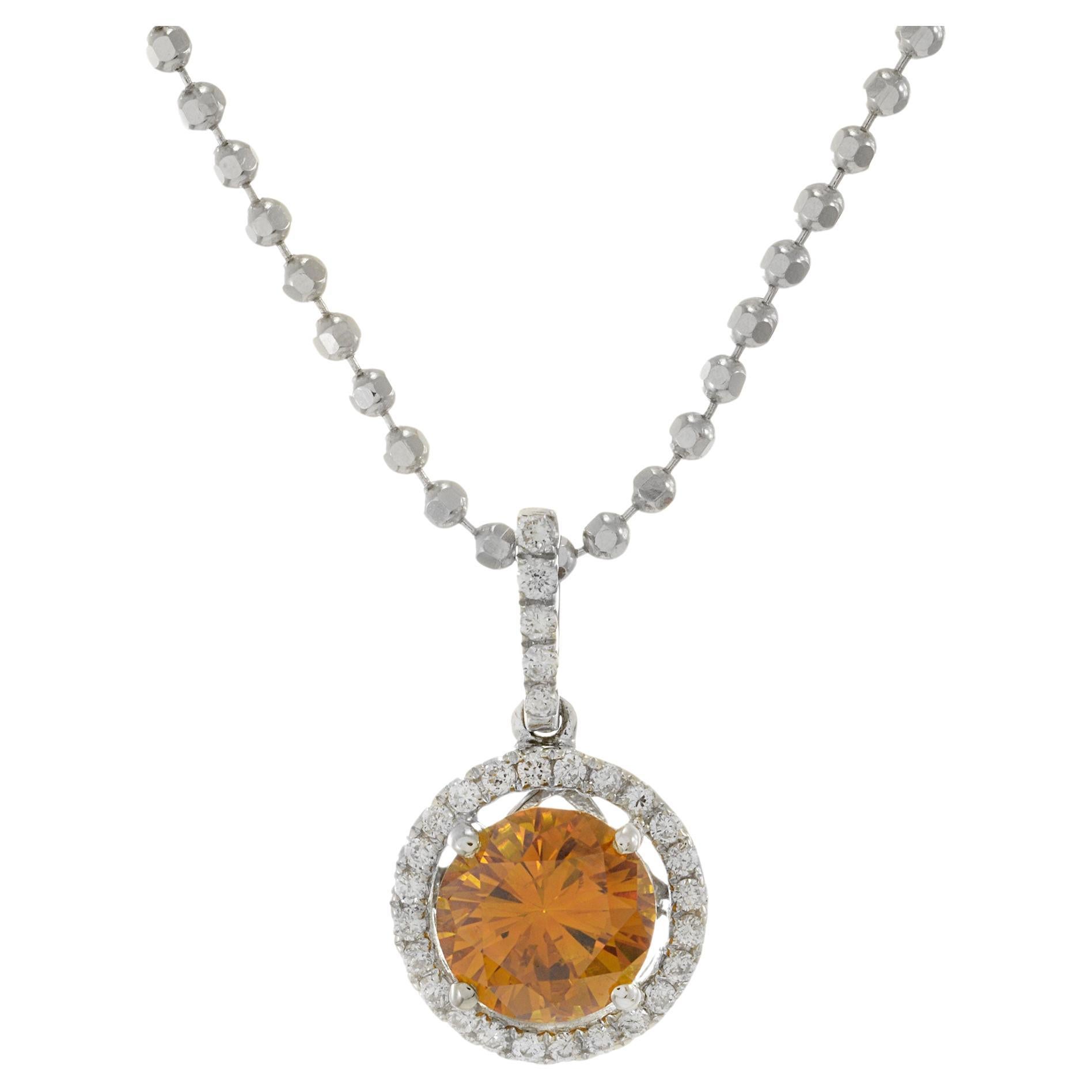 18KT White Gold Natural Orange Diamond Halo Pendant